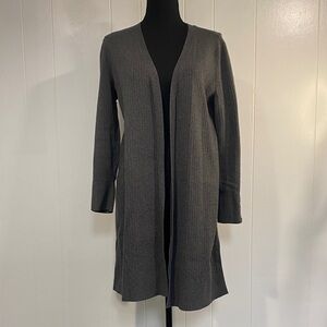 Talbots Petites Cardigan | Open Front Ribbed Gray Longline | Size MP